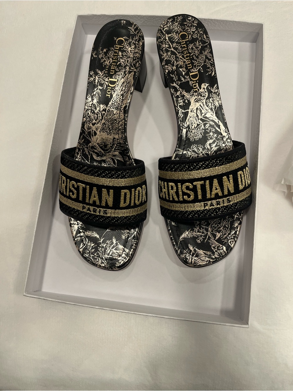 Christian Dior black with gold embroidered sandal